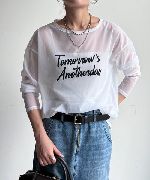 DouDou(ドゥドゥ)の「【WEB限定】シアーロゴTEE(Tシャツ/カットソー・レディース・グレイッシュベージュ/オフホワイト・FREE)」の19枚目の写真