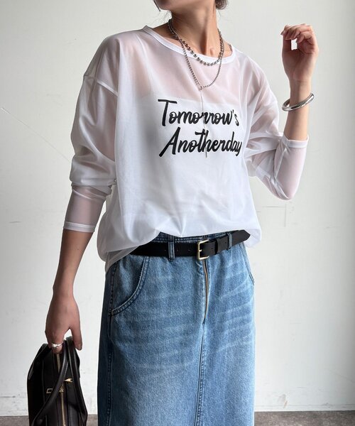 DouDou(ドゥドゥ)の「【WEB限定】シアーロゴTEE(Tシャツ/カットソー・レディース・グレイッシュベージュ/オフホワイト・FREE)」の20枚目の写真