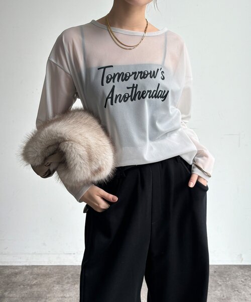 DouDou(ドゥドゥ)の「【WEB限定】シアーロゴTEE(Tシャツ/カットソー・レディース・グレイッシュベージュ/オフホワイト・FREE)」の7枚目の写真