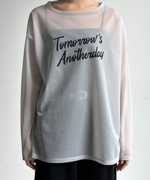 DouDou(ドゥドゥ)の「【WEB限定】シアーロゴTEE(Tシャツ/カットソー・レディース・グレイッシュベージュ/オフホワイト・FREE)」の9枚目の写真