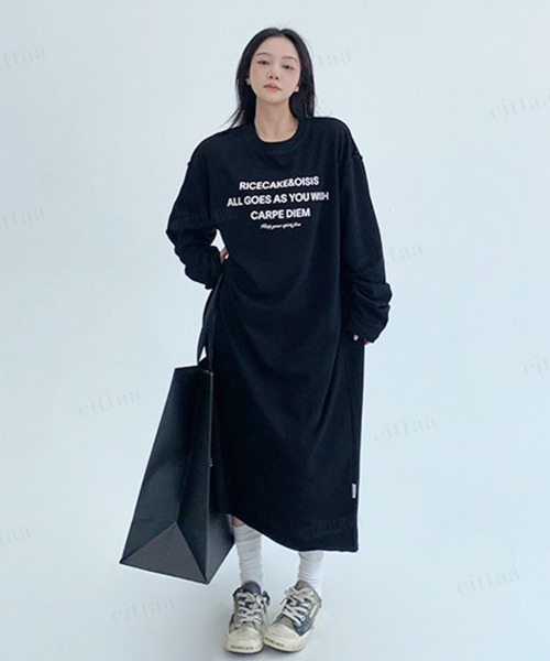 Dalfwin(ダールフィン)の「OISISバックプリントアウトステッチロング丈スウェットワンピース(ワンピース・レディース・ブラック/グレー・FREE)」の5枚目の写真