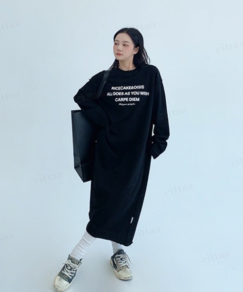 Dalfwin(ダールフィン)の「OISISバックプリントアウトステッチロング丈スウェットワンピース(ワンピース・レディース・ブラック/グレー・FREE)」の8枚目の写真