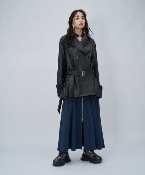 HARE(ハレ)の「ハイショクプリーツトレンチブルゾン(HARE)(ブルゾン・レディース・ブラック/ブラック系その他/カーキ・FREE)」の8枚目の写真