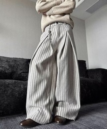 クロスタックストライプ柄ワイドパンツ