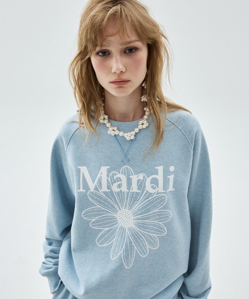 Mardi Mercredi(マルディメクルディ)の「SWEATSHIRT RAGLAN FLOWERMARDI / スウェットシャツ ラグラン フラワーマルディ(スウェット・レディース・ミント/ブルー・FREE)」の1枚目の写真