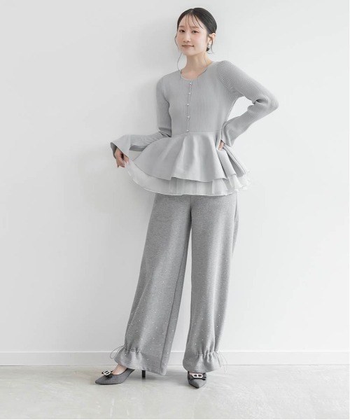 RANDA（ランダ）の「【SUSTAINABLE】シアーチュールドッキングペプラムニット（ニット/セーター・レディース・ピンク/グレー/アイボリー/ライトグレー・FREE）」の14枚目の写真