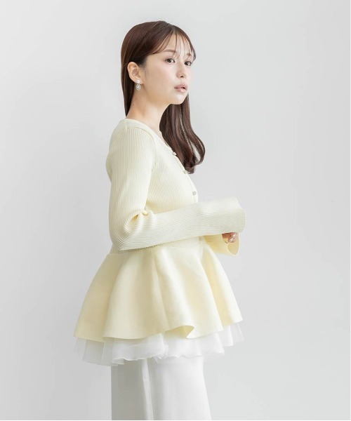 RANDA（ランダ）の「【SUSTAINABLE】シアーチュールドッキングペプラムニット（ニット/セーター・レディース・ピンク/グレー/アイボリー/ライトグレー・FREE）」の13枚目の写真