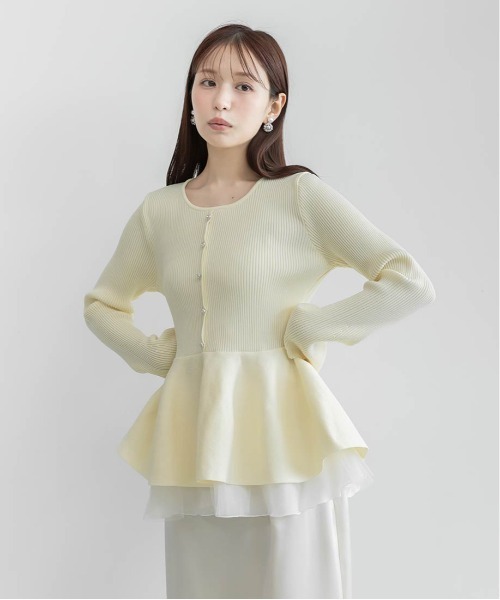 RANDA（ランダ）の「【SUSTAINABLE】シアーチュールドッキングペプラムニット（ニット/セーター・レディース・ピンク/グレー/アイボリー/ライトグレー・FREE）」の12枚目の写真