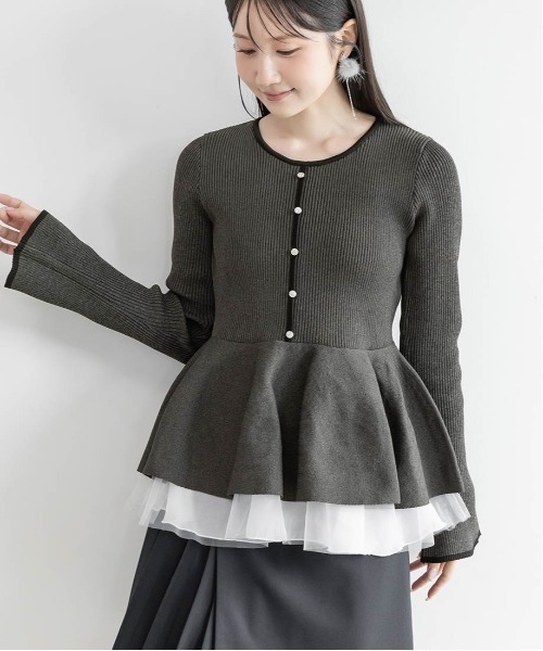 RANDA（ランダ）の「【SUSTAINABLE】シアーチュールドッキングペプラムニット（ニット/セーター・レディース・ピンク/グレー/アイボリー/ライトグレー・FREE）」の9枚目の写真