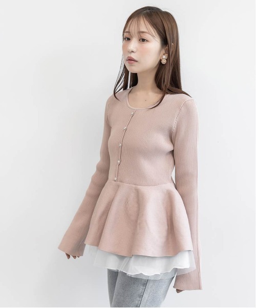 RANDA（ランダ）の「【SUSTAINABLE】シアーチュールドッキングペプラムニット（ニット/セーター・レディース・ピンク/グレー/アイボリー/ライトグレー・FREE）」の7枚目の写真