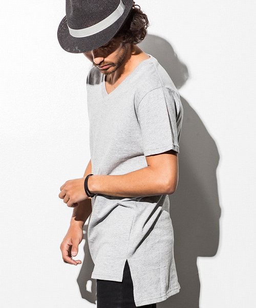 SHELLAC HOMME(シェラックオム)の「アシンメトリースリットデザイン ロングTシャツ(Tシャツ/カットソー・メンズ・ホワイト/グレー/ブラック・SMALL/MEDIUM/LARGE)」の3枚目の写真