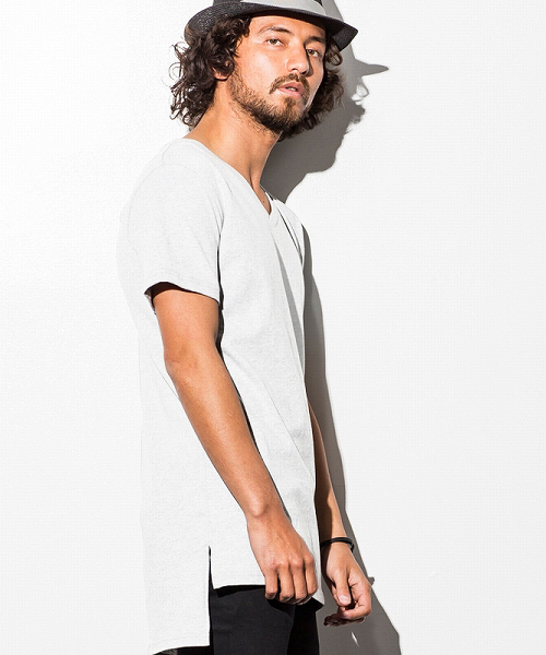 SHELLAC HOMME(シェラックオム)の「アシンメトリースリットデザイン ロングTシャツ(Tシャツ/カットソー・メンズ・ホワイト/グレー/ブラック・SMALL/MEDIUM/LARGE)」の2枚目の写真