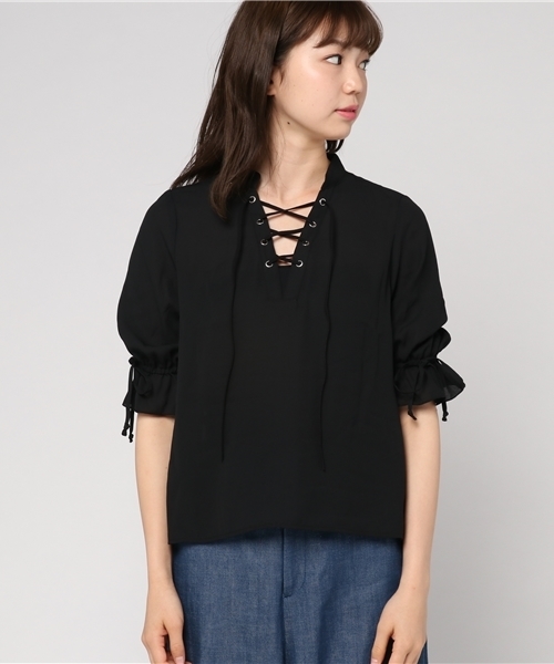 VENCEEXCHANGE（ヴァンスエクスチェンジ）の「スピンドル7分ブラウス               （シャツ/ブラウス・レディース・ホワイト/ブラック/イエロー・MEDIUM）」の4枚目の写真