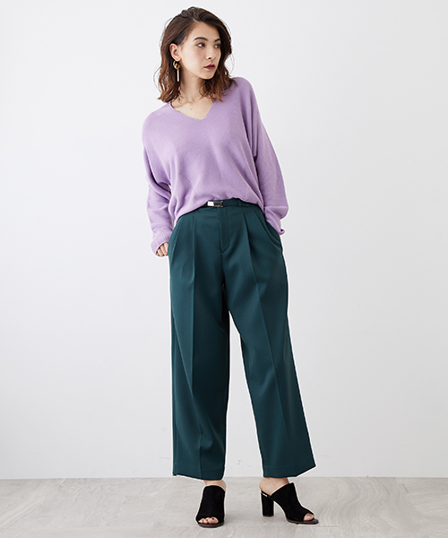 UNITED TOKYO（ユナイテッドトウキョウ）の「ウォッシャブルカラーワイドテーパードパンツ（その他パンツ・レディース・ネイビー/ブラウン/イエロー/グリーン・1/2）」の9枚目の写真