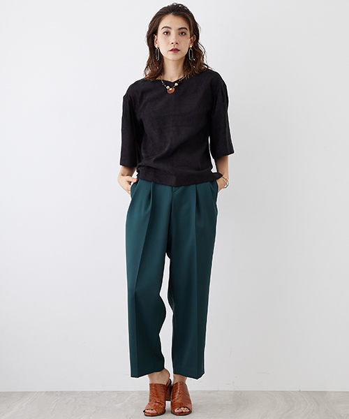 UNITED TOKYO（ユナイテッドトウキョウ）の「ウォッシャブルカラーワイドテーパードパンツ（その他パンツ・レディース・ネイビー/ブラウン/イエロー/グリーン・1/2）」の6枚目の写真