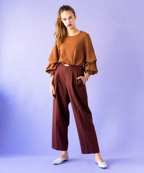 UNITED TOKYO（ユナイテッドトウキョウ）の「ウォッシャブルカラーワイドテーパードパンツ（その他パンツ・レディース・ネイビー/ブラウン/イエロー/グリーン・1/2）」の13枚目の写真