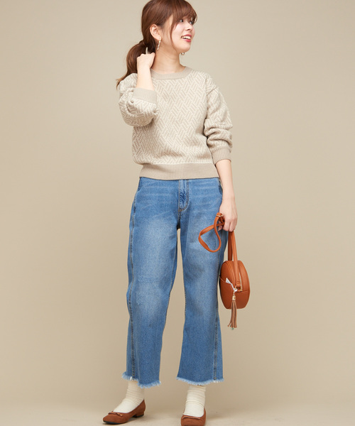 natural couture（ナチュラルクチュール）の「ジオメトリック柄ジャガーニット（ニット/セーター・レディース・オフホワイト/ベージュ/パープル・FREE）」の7枚目の写真