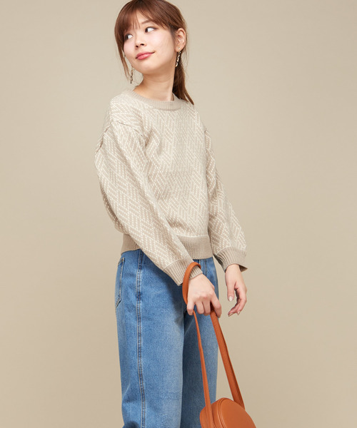 natural couture（ナチュラルクチュール）の「ジオメトリック柄ジャガーニット（ニット/セーター・レディース・オフホワイト/ベージュ/パープル・FREE）」の16枚目の写真