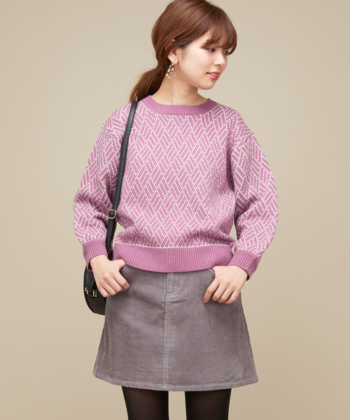 natural couture（ナチュラルクチュール）の「ジオメトリック柄ジャガーニット（ニット/セーター・レディース・オフホワイト/ベージュ/パープル・FREE）」の12枚目の写真