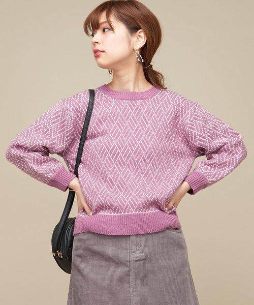 natural couture（ナチュラルクチュール）の「ジオメトリック柄ジャガーニット（ニット/セーター・レディース・オフホワイト/ベージュ/パープル・FREE）」の10枚目の写真