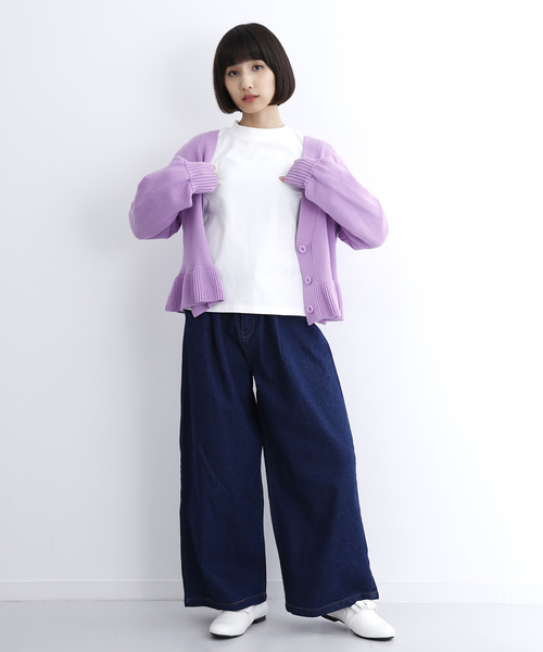MERLOT(メルロー)の「裾フリルVネックニットカーディガン1181(カーディガン/ボレロ・レディース・ブラック/ピンク/ライトブルー/ベージュ・FREE)」の8枚目の写真