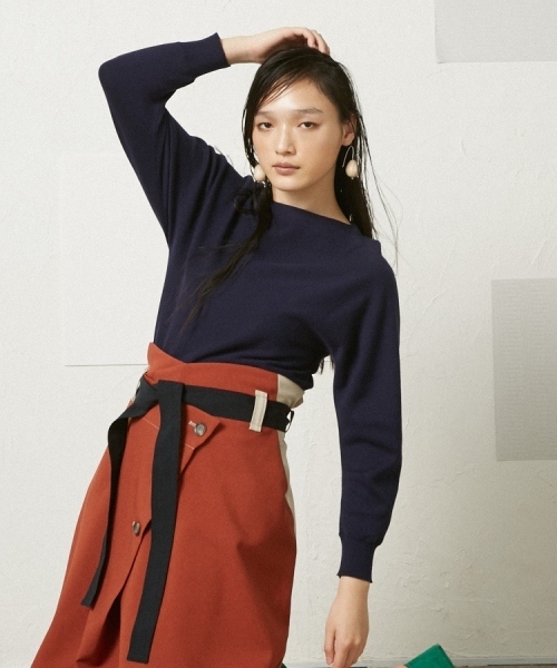 PEGGY LANA（ペギーラナ）の「Round Shoulder Knit Top（ニット/セーター・レディース・ホワイト/ライム/ネイビー・FREE）」の3枚目の写真