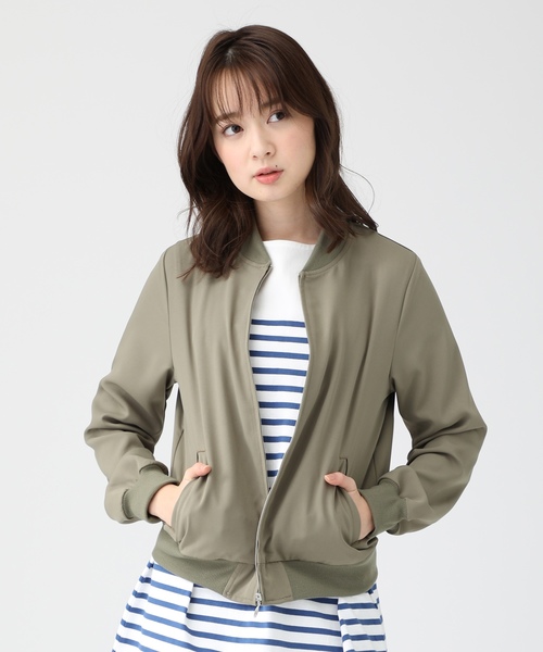 GLACIER（グラシア）の「ロングシーズン着れる きちんとスタイルの大人顔リブブルゾン（ブルゾン・レディース・カーキ/ブラック/ネイビー/オリーブ/ピンク/グレー・M/L/LL）」の4枚目の写真