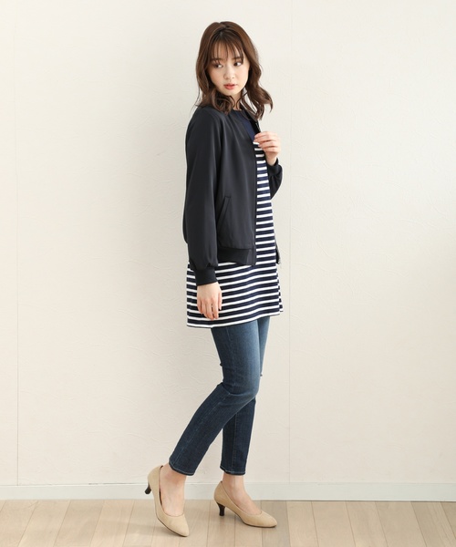 GLACIER（グラシア）の「ロングシーズン着れる きちんとスタイルの大人顔リブブルゾン（ブルゾン・レディース・カーキ/ブラック/ネイビー/オリーブ/ピンク/グレー・M/L/LL）」の8枚目の写真