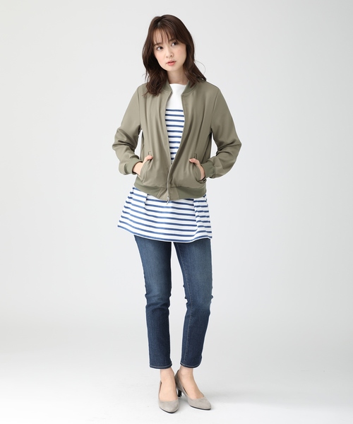 GLACIER（グラシア）の「ロングシーズン着れる きちんとスタイルの大人顔リブブルゾン（ブルゾン・レディース・カーキ/ブラック/ネイビー/オリーブ/ピンク/グレー・M/L/LL）」の12枚目の写真