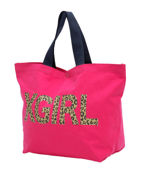 X-girl（エックスガール）の「LEOPARD LOGO BIG ECO BAG（トートバッグ・レディース・ブラック/ピンク/グリーン/ネイビー・ONE SIZE）」の4枚目の写真