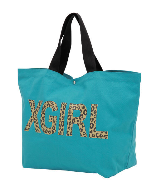X-girl（エックスガール）の「LEOPARD LOGO BIG ECO BAG（トートバッグ・レディース・ブラック/ピンク/グリーン/ネイビー・ONE SIZE）」の3枚目の写真