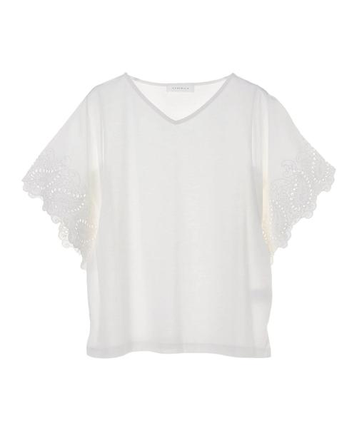 AMERICAN HOLIC(アメリカンホリック)の「・半袖レースプルオーバー(Tシャツ/カットソー・レディース・ライトカーキ/ベージュ/オフホワイト/ブラック・FREE)」の5枚目の写真