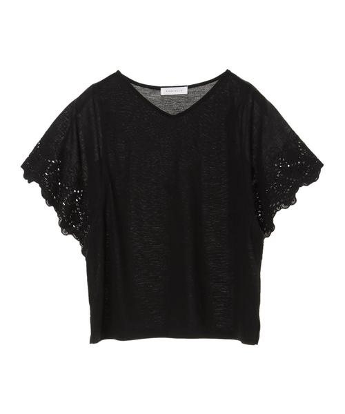 AMERICAN HOLIC(アメリカンホリック)の「・半袖レースプルオーバー(Tシャツ/カットソー・レディース・ライトカーキ/ベージュ/オフホワイト/ブラック・FREE)」の6枚目の写真