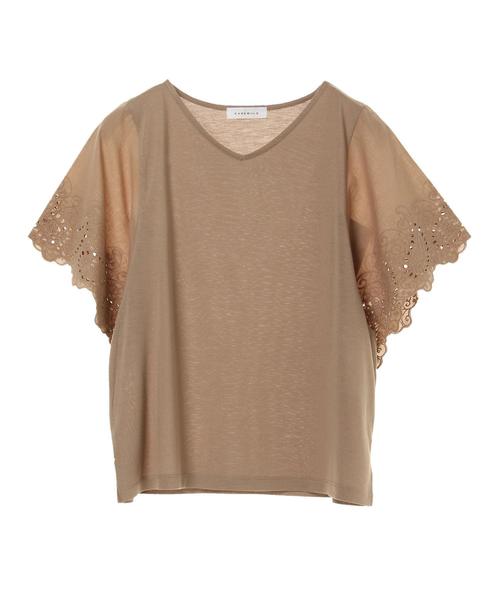 AMERICAN HOLIC(アメリカンホリック)の「・半袖レースプルオーバー(Tシャツ/カットソー・レディース・ライトカーキ/ベージュ/オフホワイト/ブラック・FREE)」の7枚目の写真