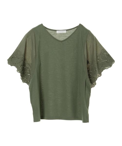 AMERICAN HOLIC(アメリカンホリック)の「・半袖レースプルオーバー(Tシャツ/カットソー・レディース・ライトカーキ/ベージュ/オフホワイト/ブラック・FREE)」の8枚目の写真