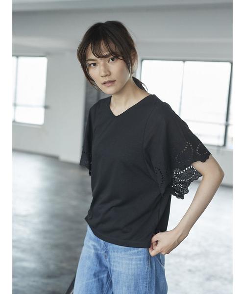 AMERICAN HOLIC(アメリカンホリック)の「・半袖レースプルオーバー(Tシャツ/カットソー・レディース・ライトカーキ/ベージュ/オフホワイト/ブラック・FREE)」の9枚目の写真