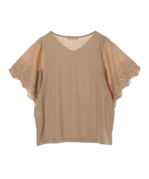 AMERICAN HOLIC(アメリカンホリック)の「・半袖レースプルオーバー(Tシャツ/カットソー・レディース・ライトカーキ/ベージュ/オフホワイト/ブラック・FREE)」の14枚目の写真