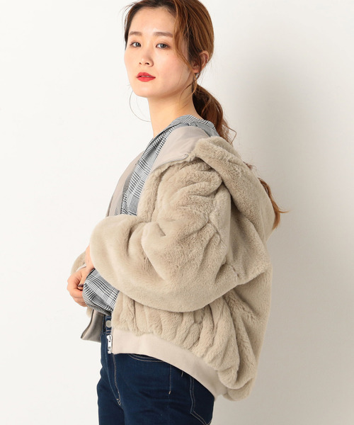 archives（アルシーヴ）の「ファーフードリブブルゾン（ブルゾン・レディース・グレー/アイボリー/ピンクベージュ・MEDIUM）」の3枚目の写真