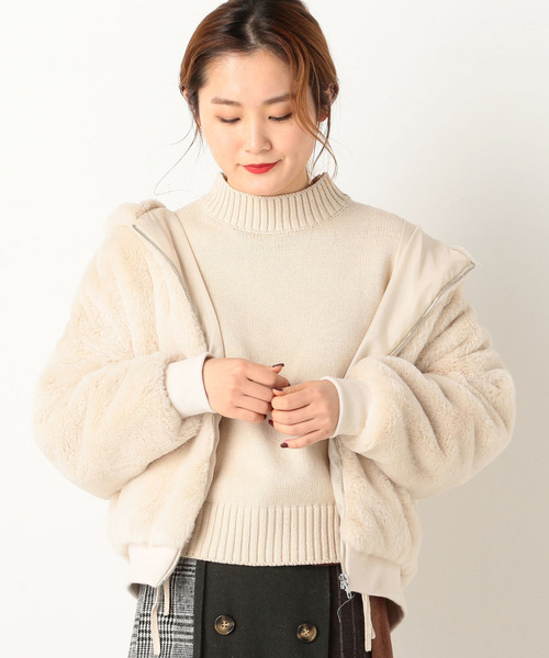 archives（アルシーヴ）の「ファーフードリブブルゾン（ブルゾン・レディース・グレー/アイボリー/ピンクベージュ・MEDIUM）」の2枚目の写真