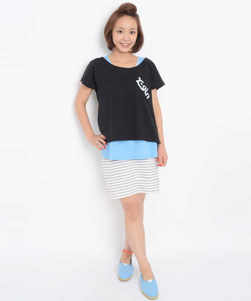 X-girl(エックスガール)の「3 PIECE SET DRESS(ワンピース・レディース・ホワイト/ブラック/ピンク・1/2)」の1枚目の写真