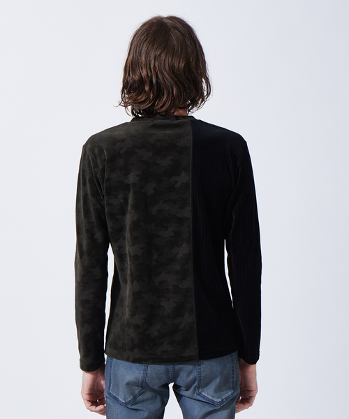5351 POUR LES HOMMES(ゴーサンゴーイチプールオム)の「パッチワークベロアVネックカットソー(Tシャツ/カットソー・メンズ・ネイビー/ブラック/カーキ・50/44/46/48)」の14枚目の写真
