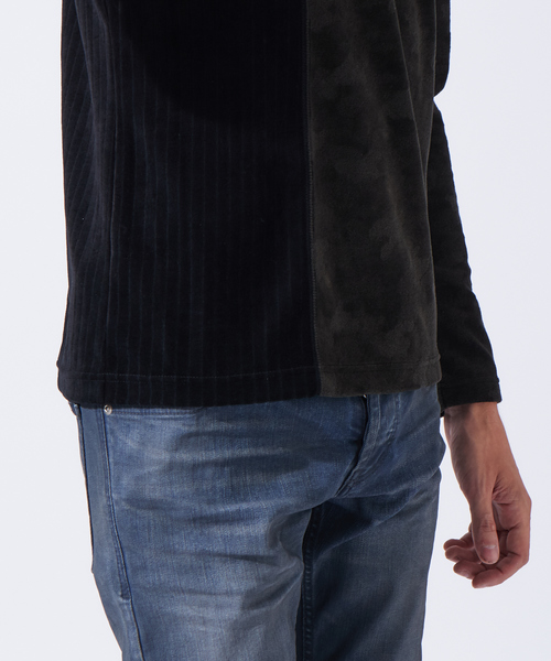 5351 POUR LES HOMMES(ゴーサンゴーイチプールオム)の「パッチワークベロアVネックカットソー(Tシャツ/カットソー・メンズ・ネイビー/ブラック/カーキ・50/44/46/48)」の17枚目の写真