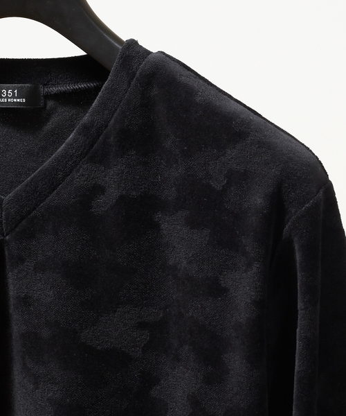 5351 POUR LES HOMMES(ゴーサンゴーイチプールオム)の「パッチワークベロアVネックカットソー(Tシャツ/カットソー・メンズ・ネイビー/ブラック/カーキ・50/44/46/48)」の7枚目の写真