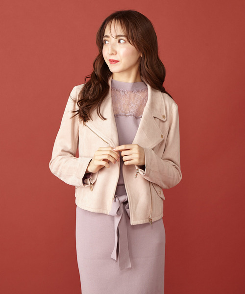 MIIA（ミーア）の「スウェードライダースジャケット（ライダースジャケット・レディース・ベージュ/ピンク/ブラック系その他・MEDIUM/LARGE）」の3枚目の写真