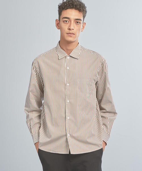 WORK TRIP OUTFITS GREEN LABEL RELAXING(ワークトリップアウトフィッツグリーンレーベル リラクシング)の「【WORK TRIP OUTFITS】OC ブラウン ストライプ オープンカラー シャツ(シャツ/ブラウス・メンズ・ブラウン・X-LARGE/SMALL/MEDIUM/LARGE)」の1枚目の写真