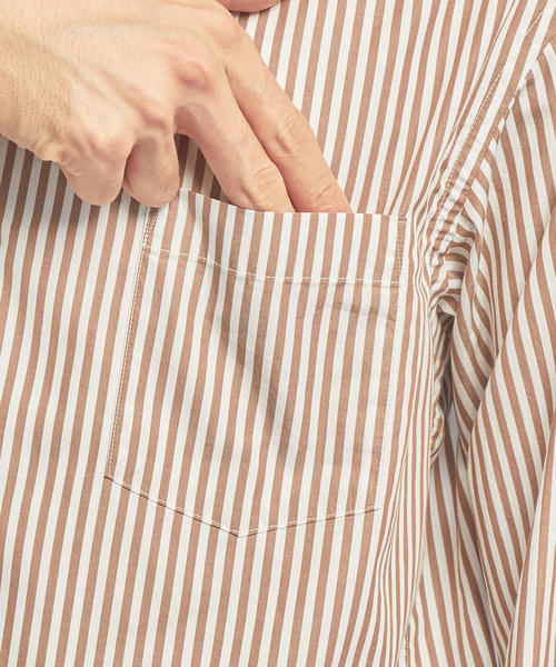 WORK TRIP OUTFITS GREEN LABEL RELAXING(ワークトリップアウトフィッツグリーンレーベル リラクシング)の「【WORK TRIP OUTFITS】OC ブラウン ストライプ オープンカラー シャツ(シャツ/ブラウス・メンズ・ブラウン・X-LARGE/SMALL/MEDIUM/LARGE)」の6枚目の写真