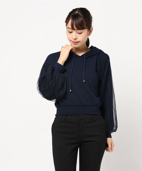 セール トップス 袖チュールパーカー Tシャツ Cecil カットソー Tシャツ カットソー Cecil Mcbee セシルマクビー のファッション