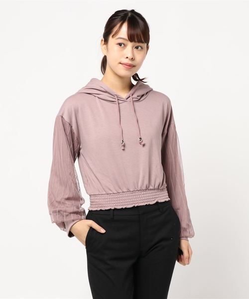 セール トップス 袖チュールパーカー Tシャツ Cecil カットソー Tシャツ カットソー Cecil Mcbee セシルマクビー のファッション