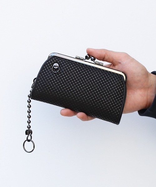 JAM HOME MADE（ジャムホームメイド）の「印伝/印傳屋 鹿革 レザー 親子 がま口 ミディアム ウォレット ドット柄 ブランド コラボ 二つ折り財布（財布・メンズ・ブラック・ONE SIZE）」の8枚目の写真