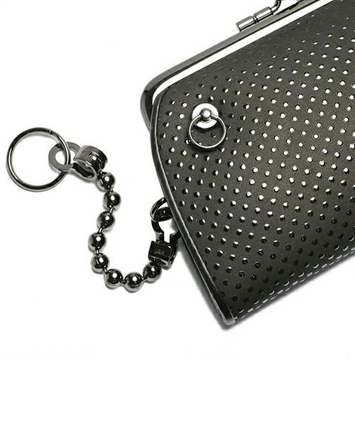 JAM HOME MADE（ジャムホームメイド）の「印伝/印傳屋 鹿革 レザー 親子 がま口 ミディアム ウォレット ドット柄 ブランド コラボ 二つ折り財布（財布・メンズ・ブラック・ONE SIZE）」の6枚目の写真